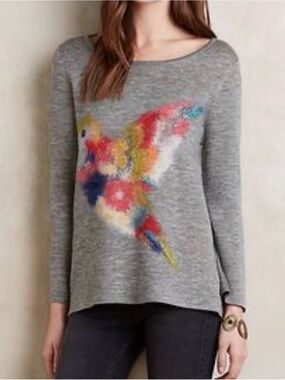 Starla Michelle Halfmann Hummingbird Art Knit Sweater Top Size L